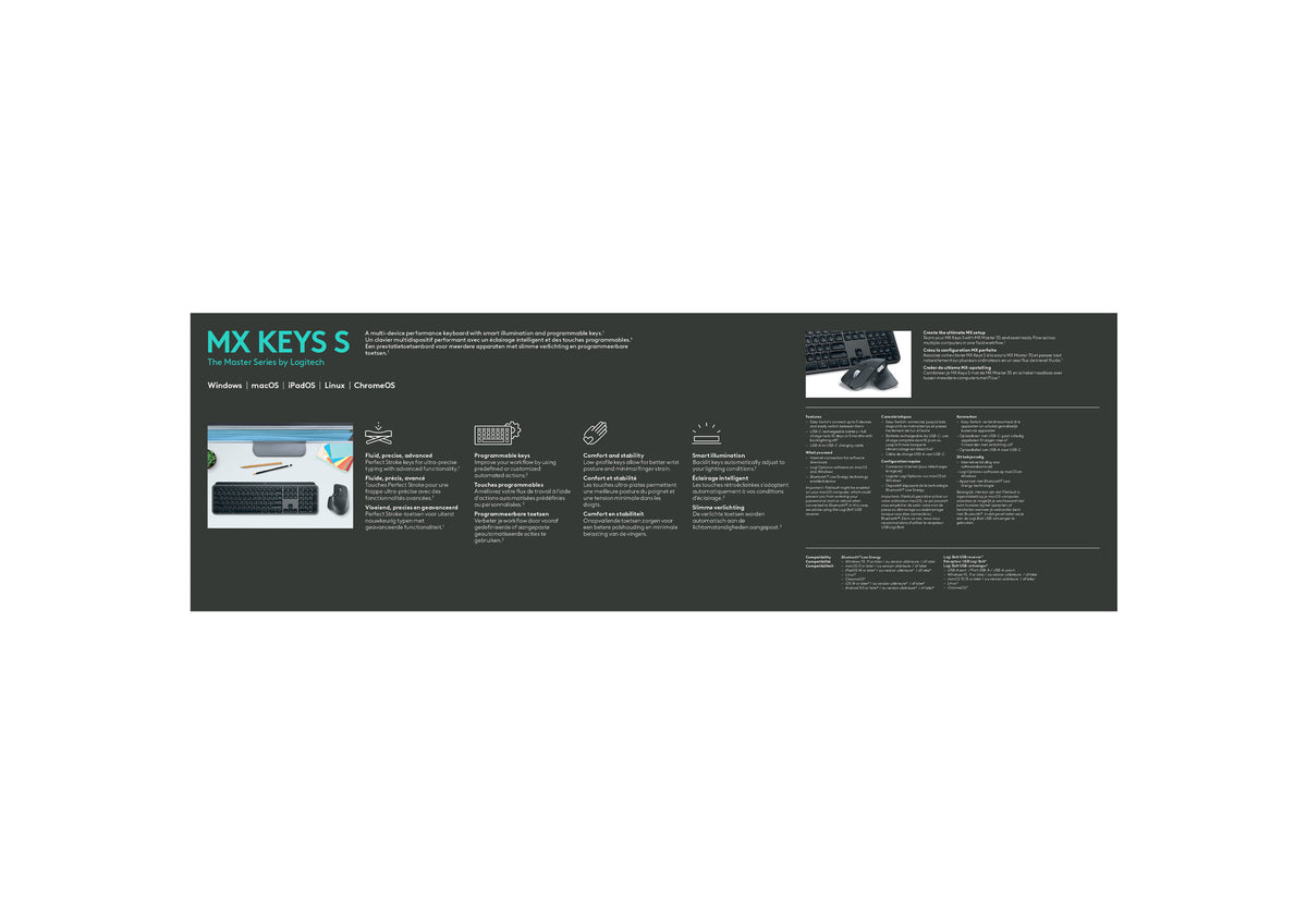 Logitech MX Keys S Combo -  RF Wireless + Bluetooth Mouse + Wireless QWERTY US International Keyboard