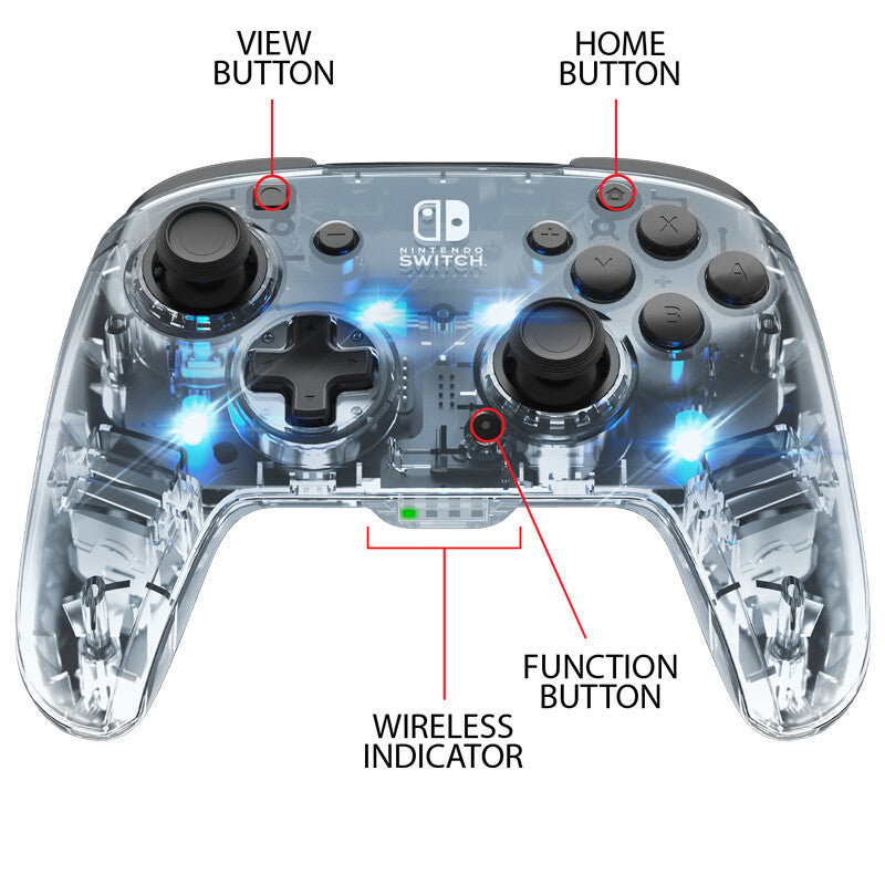 PDP Afterglow Wireless Deluxe Controller for Nintendo Switch in Transparent