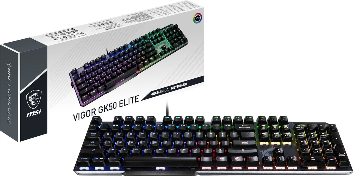 MSI VIGOR GK50 ELITE Mechanical Gaming Keyboard &#39;UK-Layout, KAILH Box-White Switches, Per Key RGB Light LED Backlit, Tactile, Floating Key D