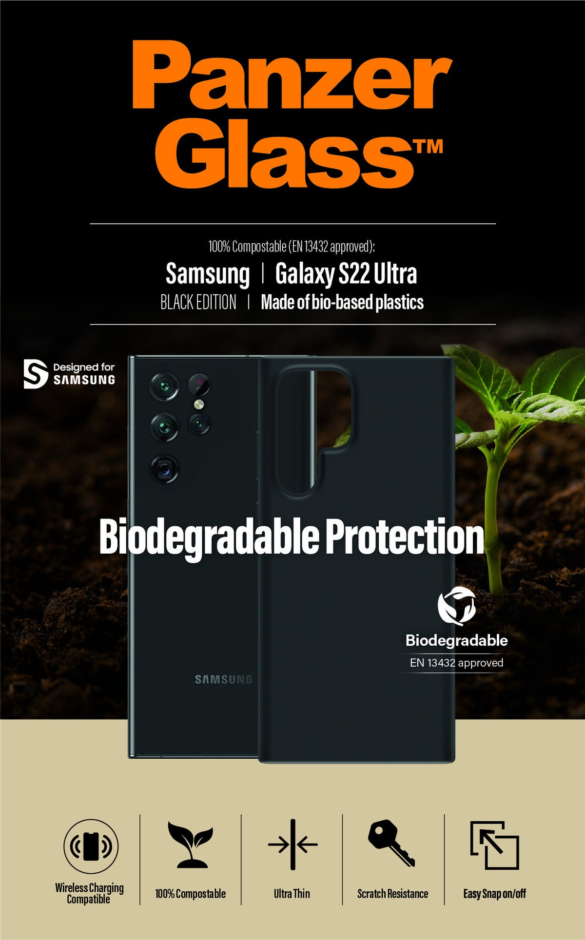 PanzerGlass ® Biodegradable Case for Galaxy S22 Ultra in Black