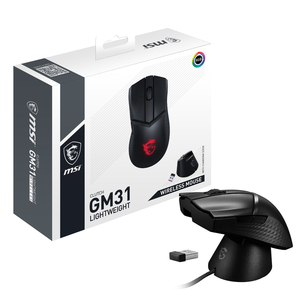 MSI CLUTCH GM31 LIGHTWEIGHT WIRELESS - RF Wireless Optical Mouse in Black - 12,000 DPI