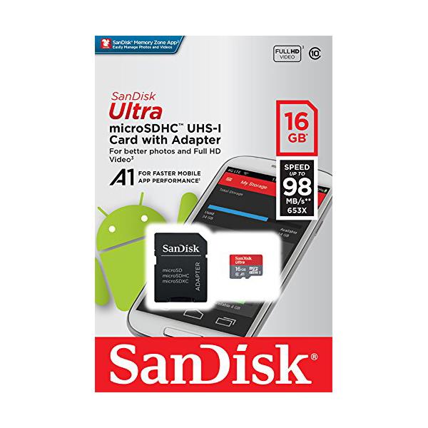 Sandisk Ultra A1 16GB Micro SD Memory Card with Adapter Clove
