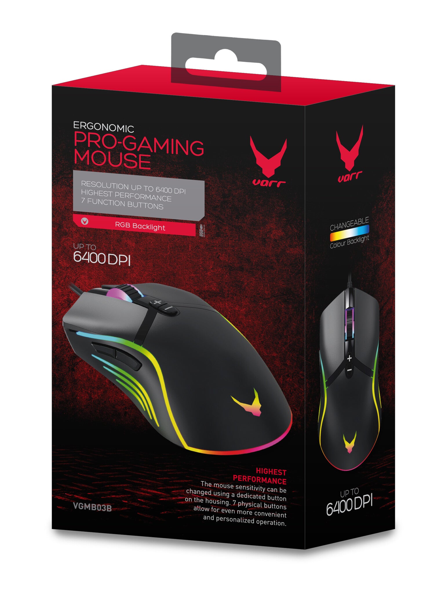 Varr Gaming USB-A Wired Optical RGB Mouse - 6,400 DPI - Clove Technology