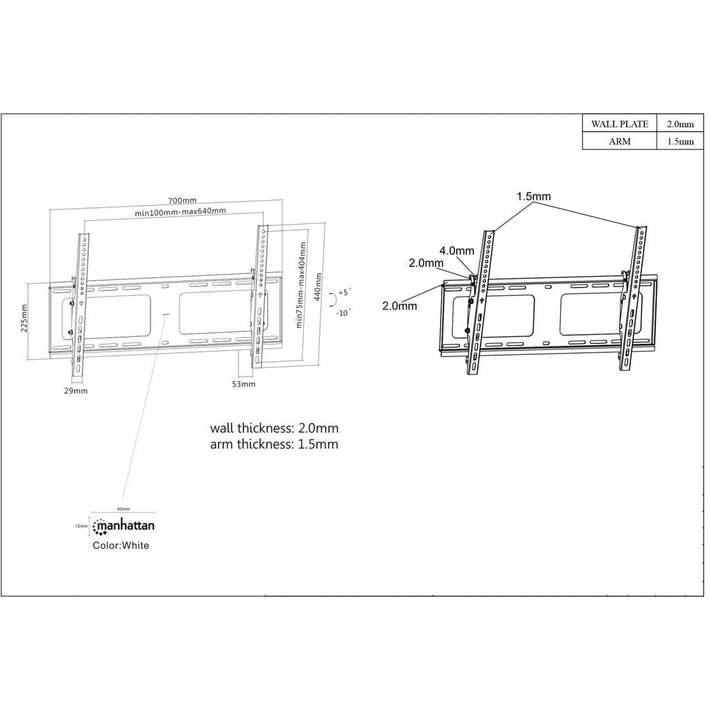 Manhattan 461481 - Wall TV monitor for  94 cm (37") to 2.03 m (80")