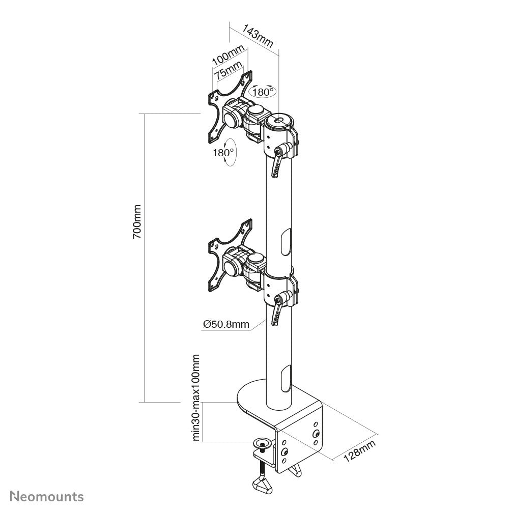 Neomounts FPMA-D960DVBLACKPLUS - Desk monitor mount for 43.2 cm (17") to 124.5 cm (49")