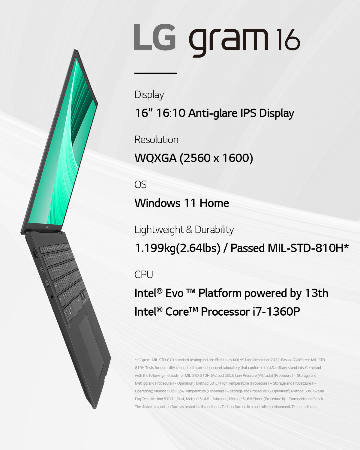 LG Gram 16Z90R-K.AA78A1 Laptop - 40.6 cm (16") - Intel® Core™ i7-1360P - 16 GB LPDDR5-SDRAM - 1 TB SSD - Wi-Fi 6E - Windows 11 Home - Black