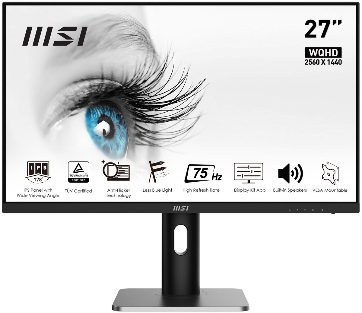 MSI PRO MP273QP Computer Monitor 68.6 cm (27&quot;) 2560 x 1440 pixels Wide Quad HD LED Black, Silver