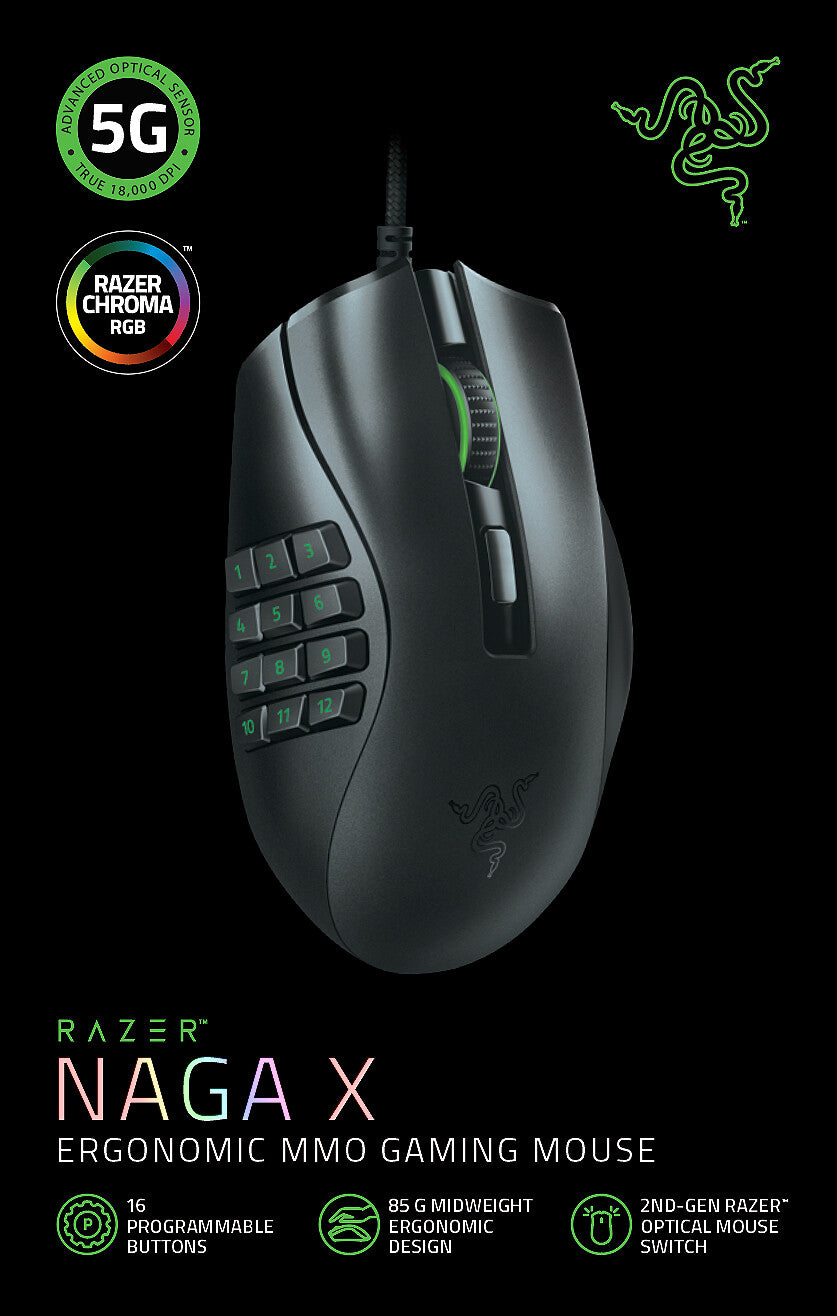 Razer Naga X - USB Type-A Optical Mouse - 18,000 DPI