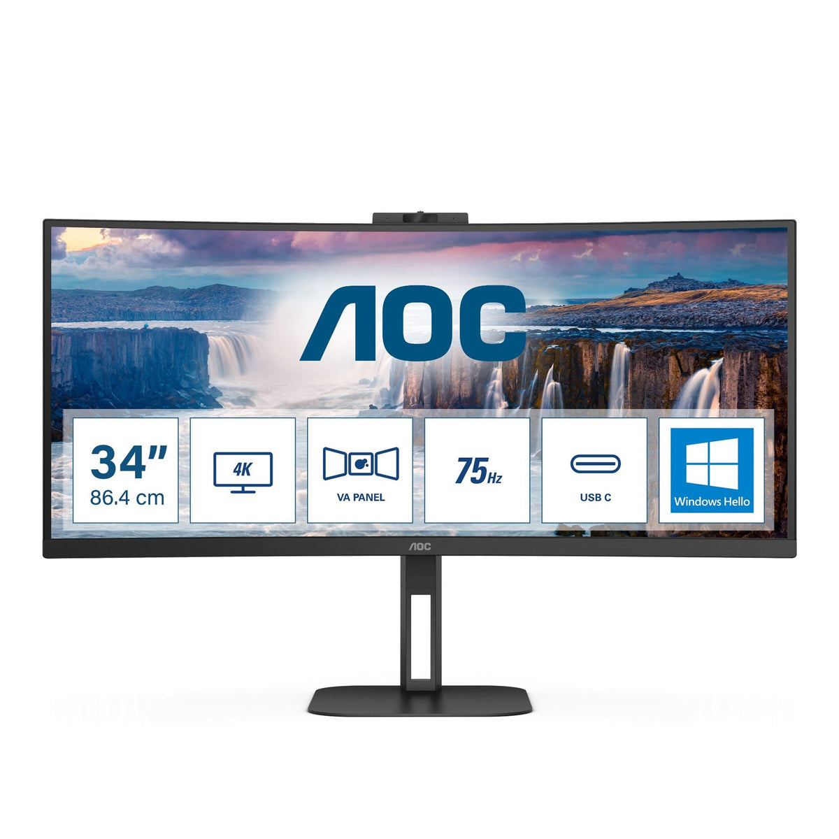 AOC V5 CU34V5CW 86.4 cm (34") 3440 x 1440 pixels Wide Quad HD LED Black Monitor