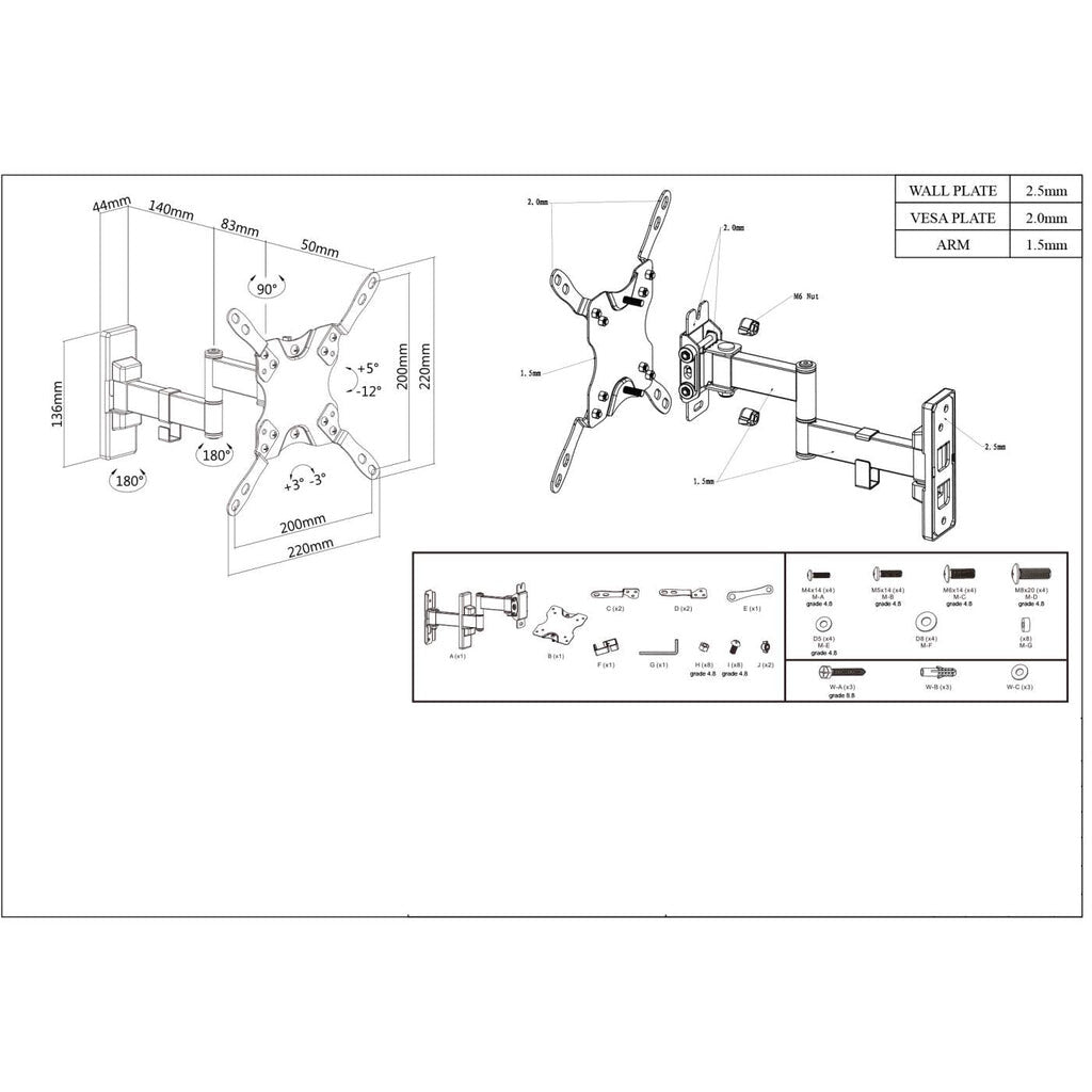 Manhattan 461405 - Wall TV mount for 33 cm (13") to 106.7 cm (42")