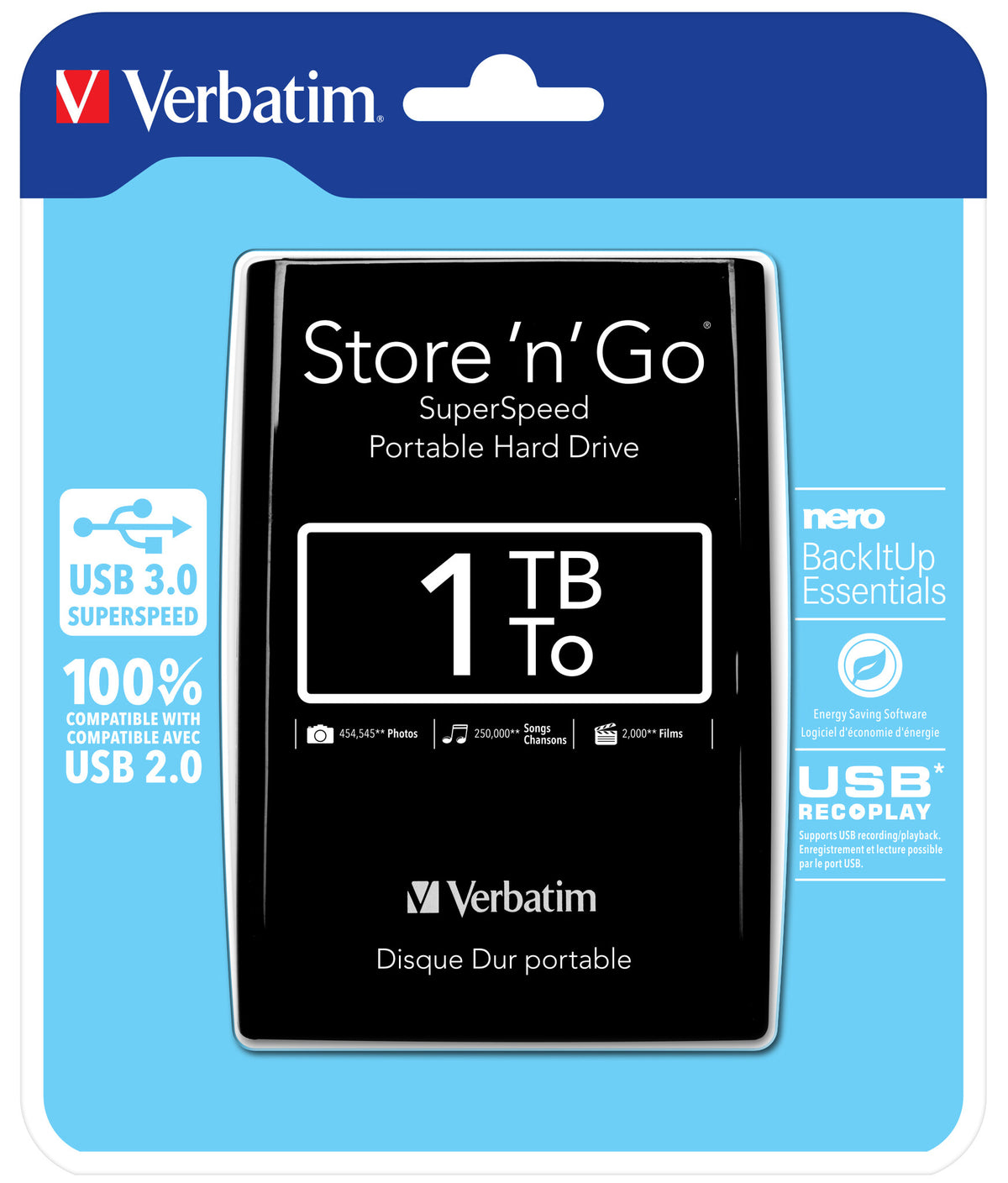 Verbatim Store 'n' Go USB 3.0 Portable Hard Drive in Black - 1 TB