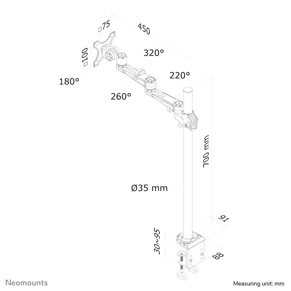 Neomounts FPMA-D935POLE70 - Desk monitor mount for 25.4 cm (10") to 76.2 cm (30")