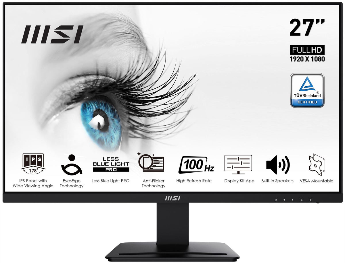 MSI Pro MP273A 27 Inch Monitor, Full HD (1920 x 1080), 100Hz, IPS, 4ms, HDMI, DisplayPort, VGA, Built-in Speakers, Anti-Glare, Ant