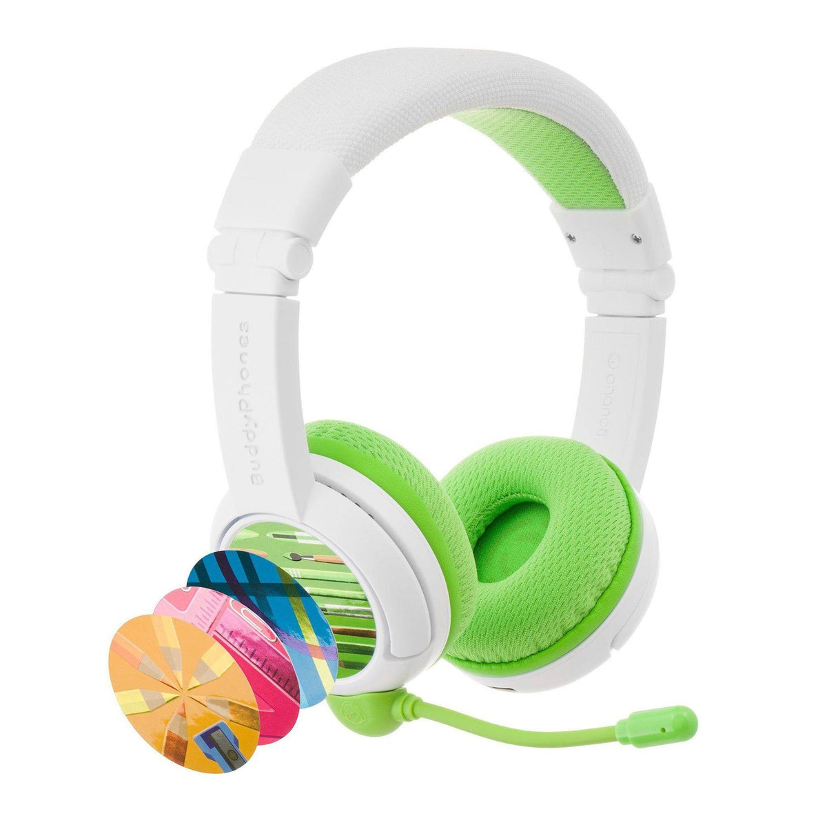 BuddyPhones School+ Headset Wired & Wireless Head-band Calls/Music USB Type-C Bluetooth Green, White