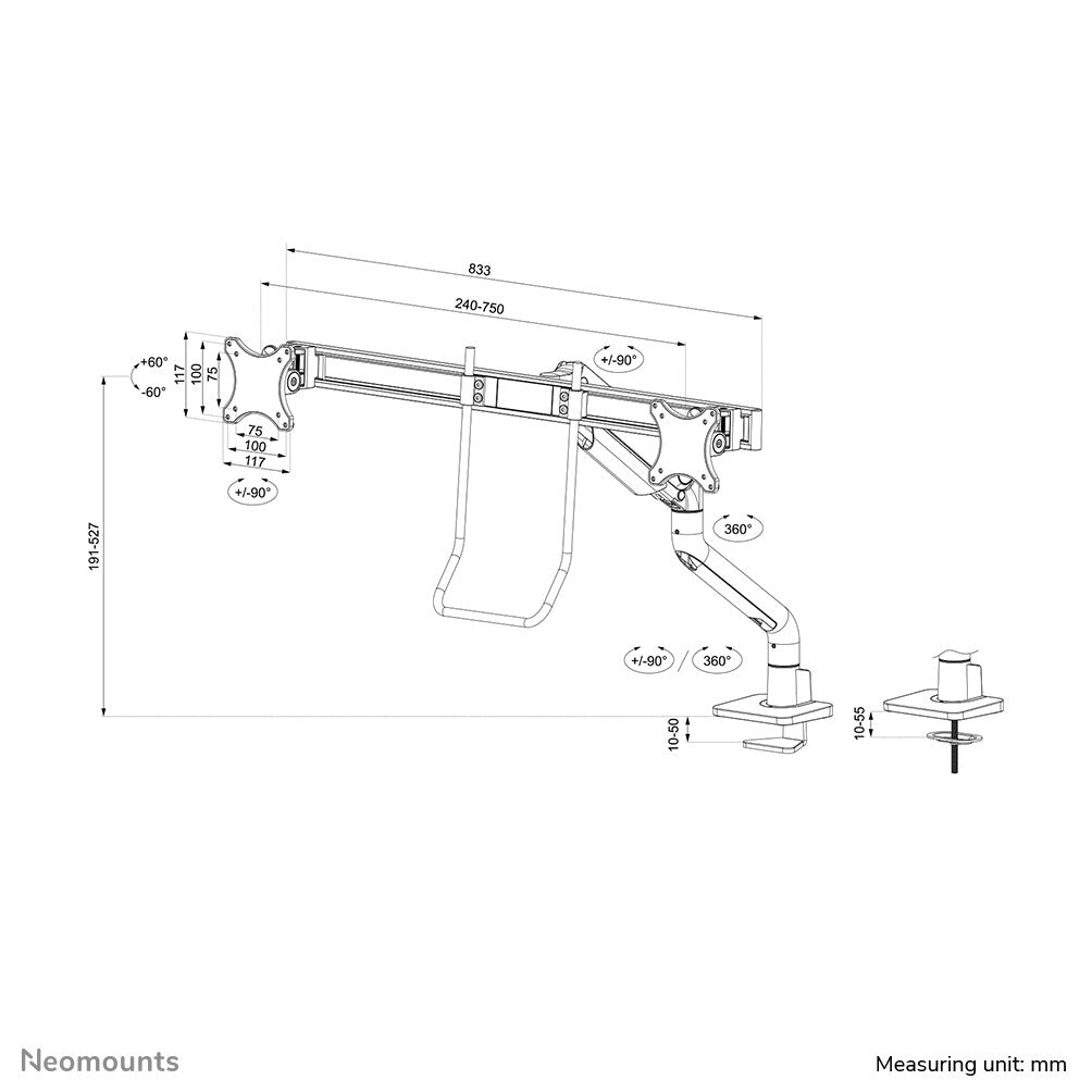 Neomounts DS75S-950WH2 - Desk monitor mount for 43.2 cm (17") to 68.6 cm (27")