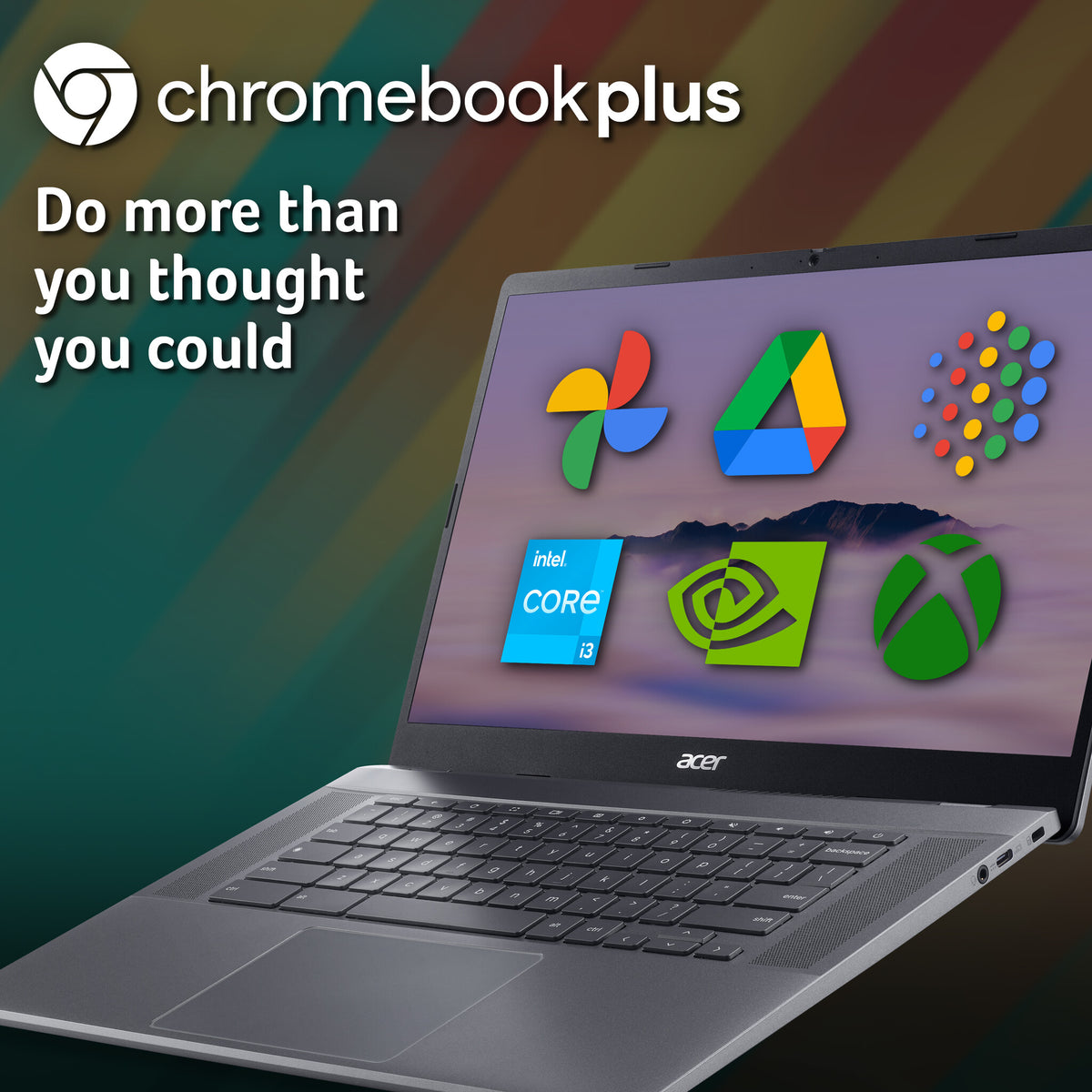 Acer Chromebook Plus 515 - 39.6 cm (15.6") - Intel® Core i3-1215U - 8 GB LPDDR5x-SDRAM - 256 GB SSD - Wi-Fi 6E - Chrome OS - Grey