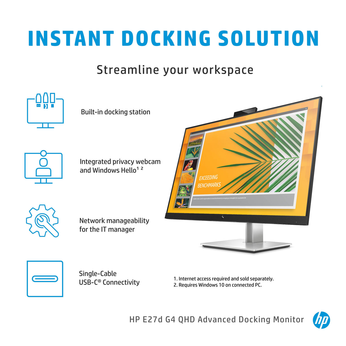 HP E27D G4 - 68.6 cm (27") - 2560 x 1440 pixels Quad HD LED Monitor