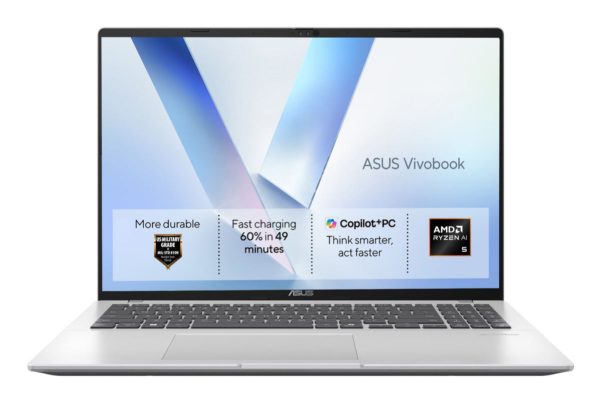ASUS Vivobook 16 S1607KA-MB267W Copilot+ PC AMD Ryzen AI 5 330 Laptop 40.6 cm (16") WUXGA 16 GB DDR5-SDRAM 512 GB SSD Wi-Fi 6 (802.11ax) Windows 11 Pro Silver