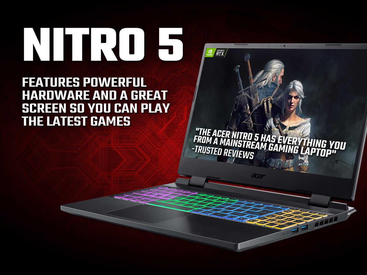 Acer Nitro 5 AN515-58 Laptop - 39.6 cm (15.6&quot;) - Intel® Core™ i7-12650H - 16 GB DDR5-SDRAM - 1TB SSD - NVIDIA GeForce RTX 4060 - Wi-Fi 6 - Windows 11 Home - Black