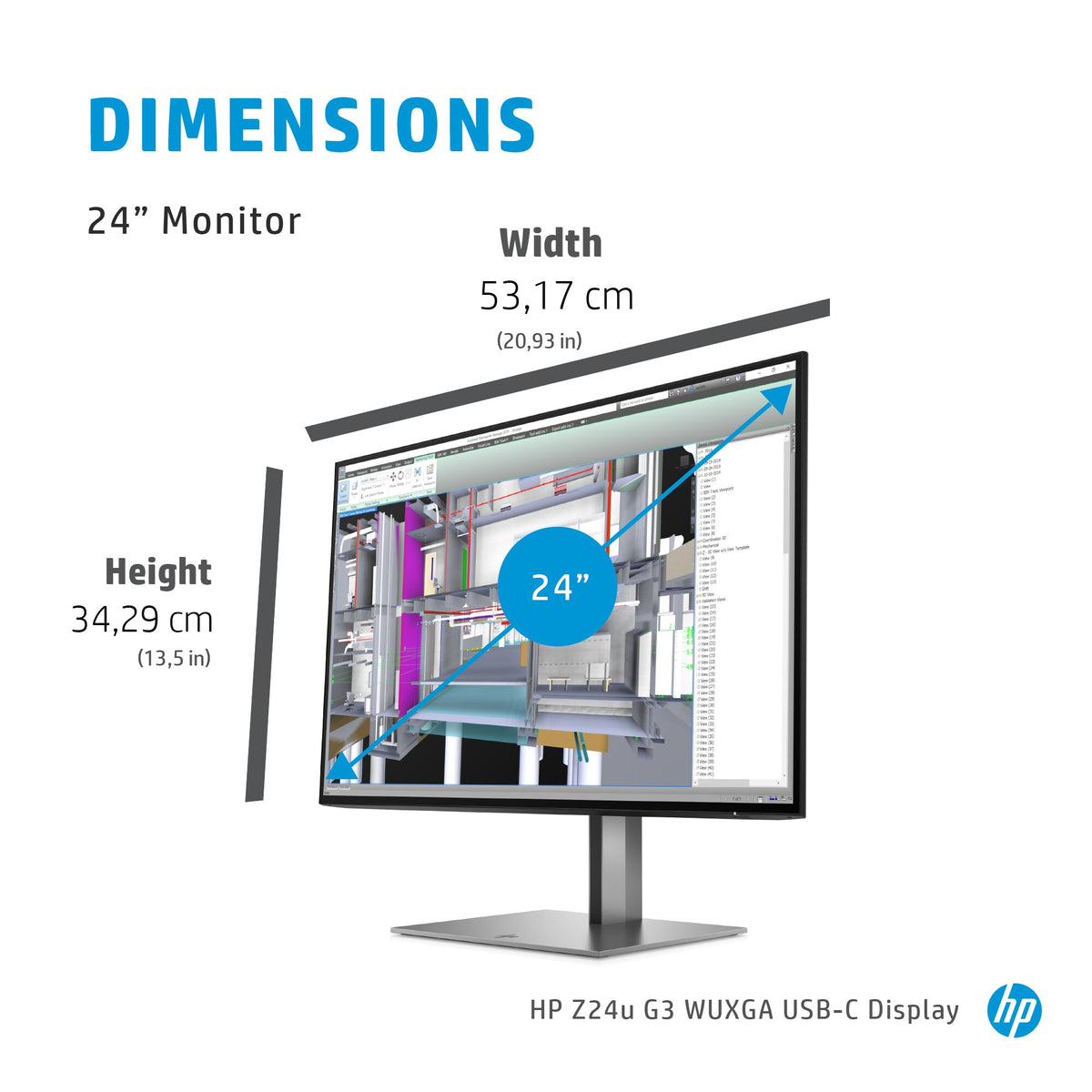 HP Z24u G3 - 61 cm (24") - 1920 x 1200 pixels LCD Monitor