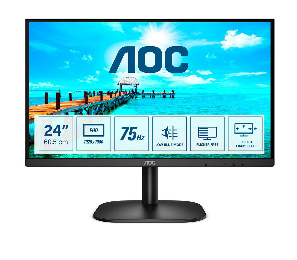 AOC B2 24B2XDM Computer Monitor 60.5 cm (23.8") 1920 x 1080 pixels Full HD LCD Black