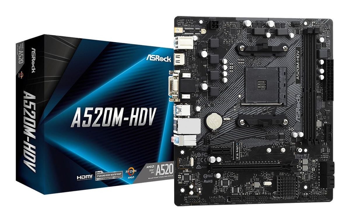 Asrock A520M-HDV micro ATX motherboard - AMD A520 Socket AM4