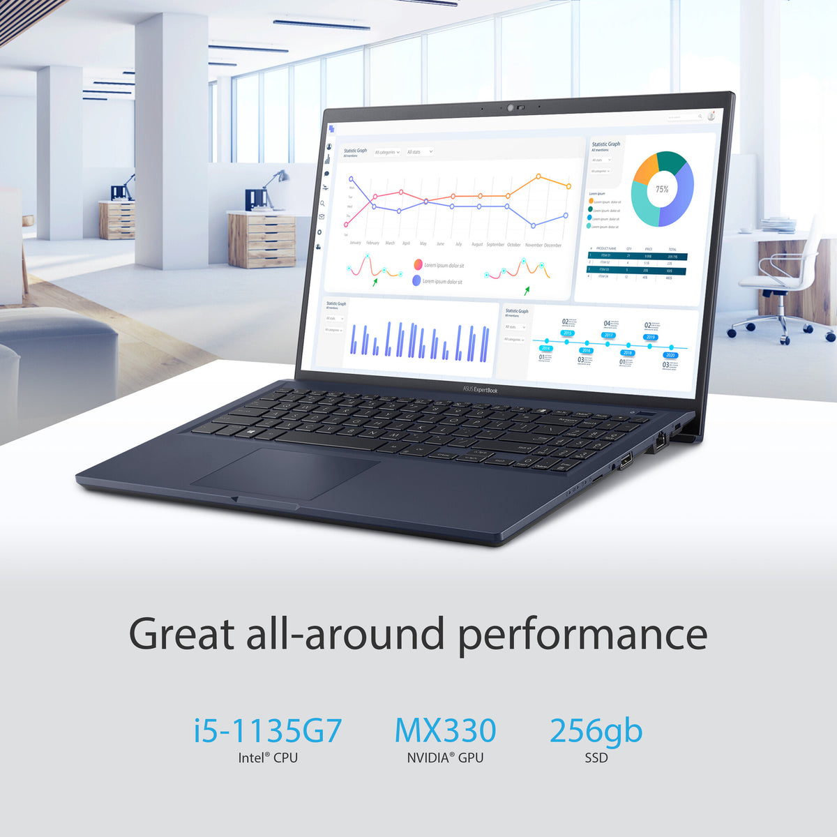 ASUS ExpertBook B1 Laptop - 39.6 cm (15.6") - Intel® Core™ i5-1135G7 - 8 GB DDR4-SDRAM - 256 GB SSD - Wi-Fi 6 - Windows 11 Pro - Black