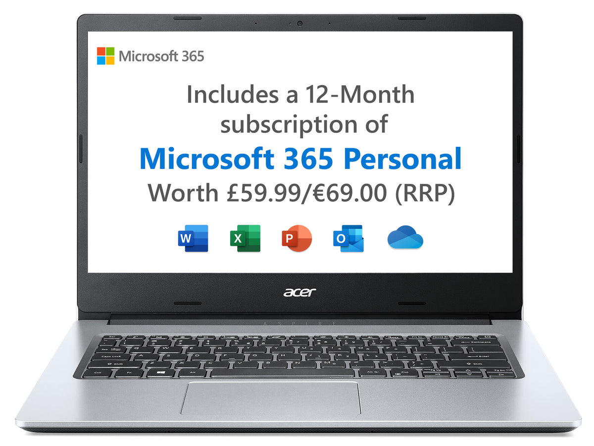 Acer Aspire 1 Laptop - 35.6 cm (14") - Intel Celeron N4500 - 4 GB DDR4-SDRAM - 64 GB eMMC - Windows 11 - Silver