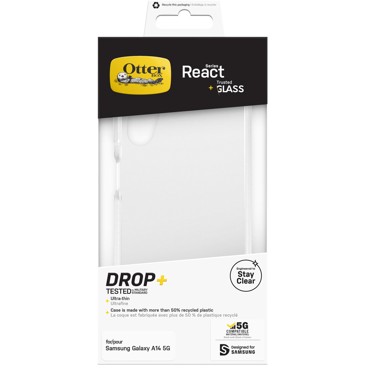 OtterBox React Series for Galaxy A14 (5G) + Trusted Glass Screen Protector