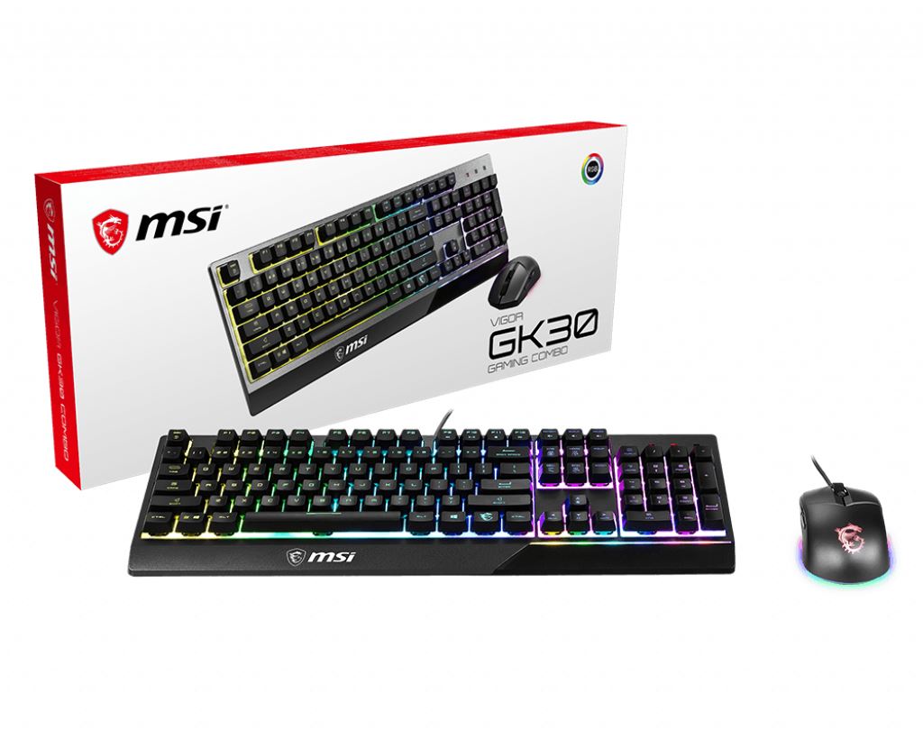 MSI VIGOR GK30 COMBO RGB MEMchanical Gaming Keyboard + Clutch GM11 Gaming Mouse &#39; DE Layout, 6-Zone RGB Lighting Keyboard, Dual-Zone RGB Lighting Mouse, 5000 DPI Optical Sensor, RGB Mystic Light&#39;