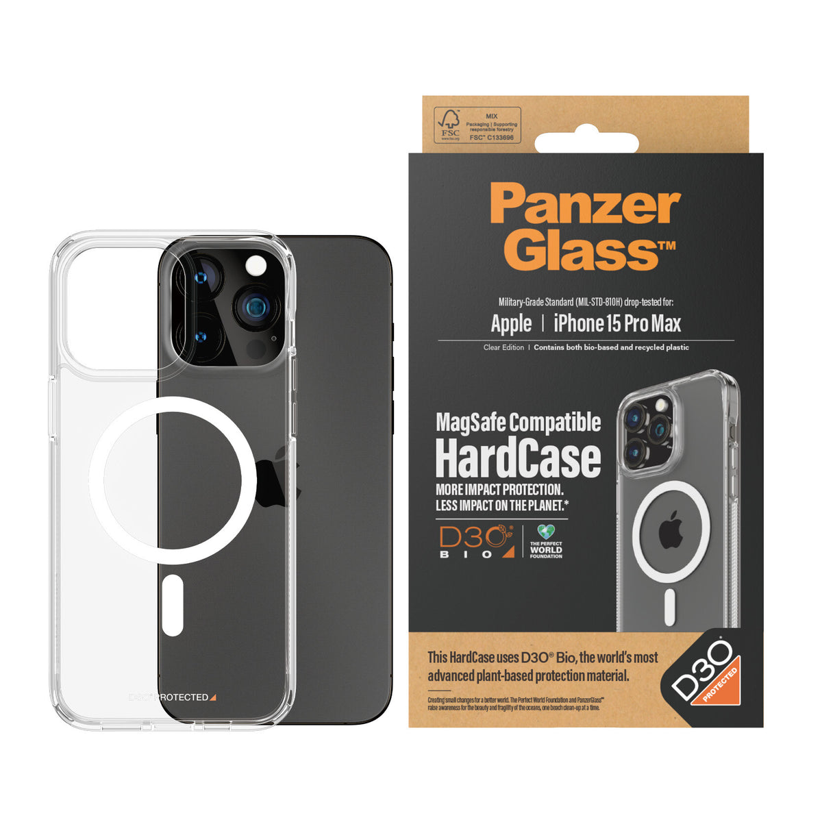 PanzerGlass ® HardCase MagSafe with D3O for iPhone 15 Pro Max in Transparent