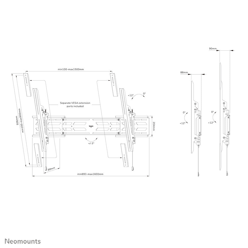 Neomounts WL35S-950BL19 - Heavy duty TV wall mount for 139.7 cm (55") to 2.79 m (110")