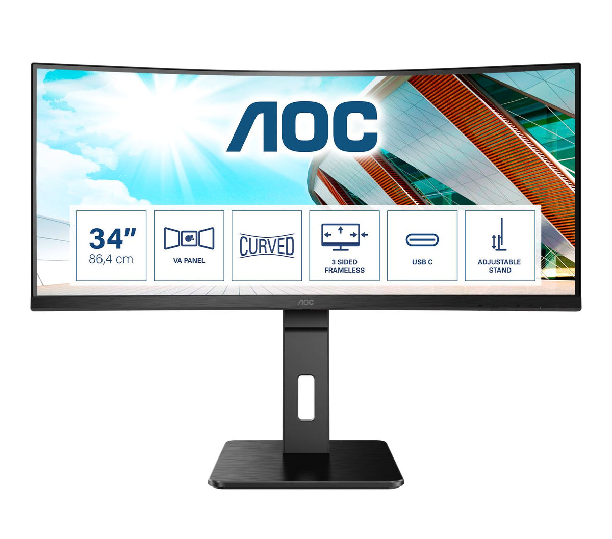 AOC CU34P2C Computer Monitor 86.4 cm (34&quot;) 3440 x 1440 pixels UltraWide Quad HD LED Black