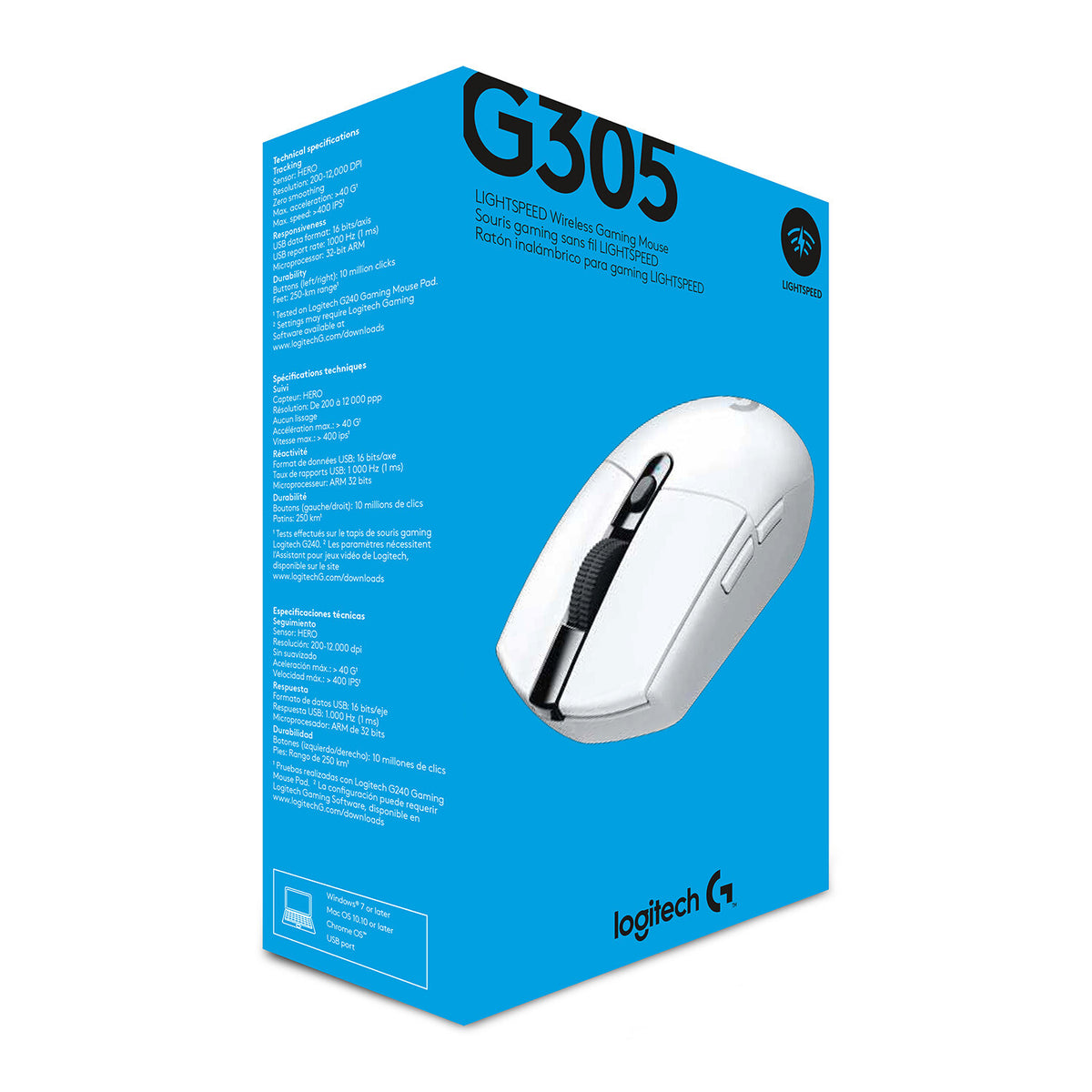 Logitech G - G305 LIGHTSPEED RF Wireless + Bluetooth Optical Gaming Mouse in White - 12,000 DPI