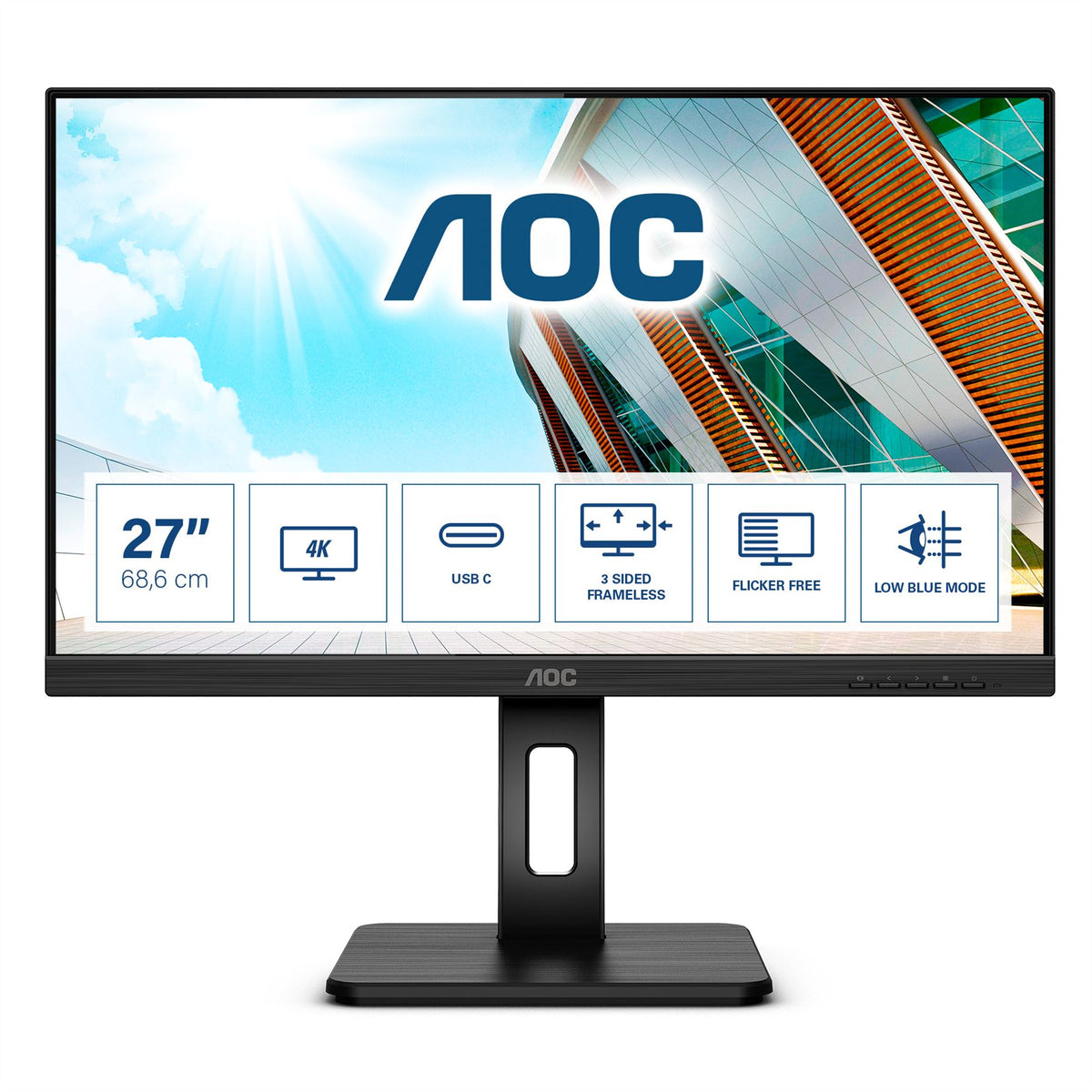 AOC U27P2CA Computer Monitor 68.6 cm (27") 3840 x 2160 pixels 4K Ultra HD LED Black