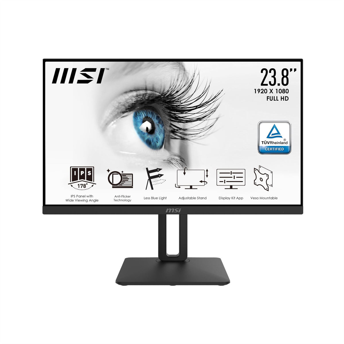 MSI Pro MP242P 23.8 Inch Monitor with Adjustable Stand, Full HD (1920 x 1080), 75Hz, IPS, 5ms, HDMI, VGA, Built-in Speakers, Anti-