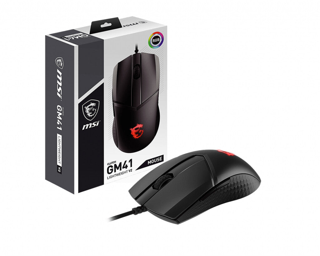 MSI CLUTCH GM41 LIGHTWEIGHT V2 - Wired USB-Type A Gaming Mouse in Black - 16,000 DPI