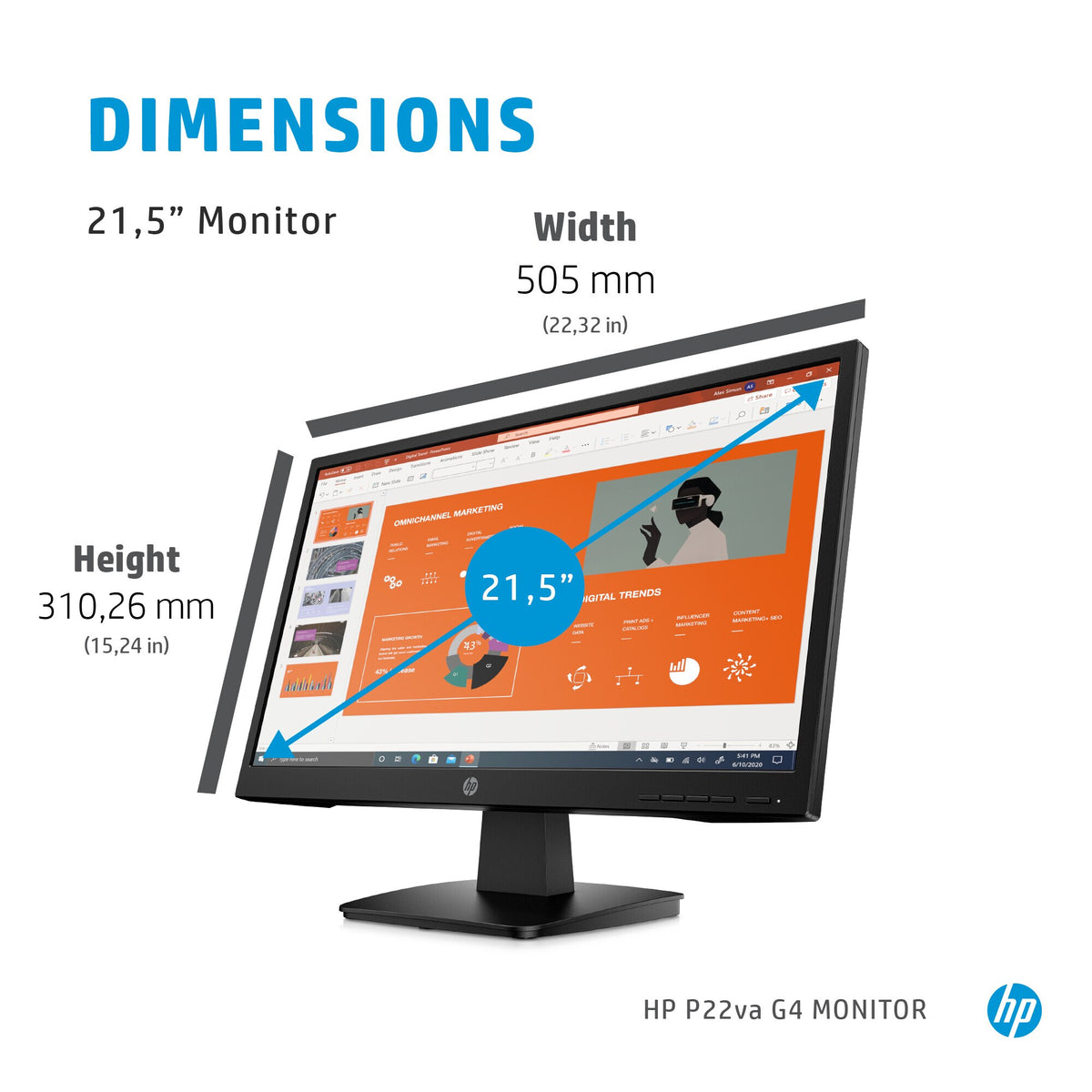HP P22VA G4 - 54.6 cm (21.5") - 1920 x 1080 pixels Full HD Monitor