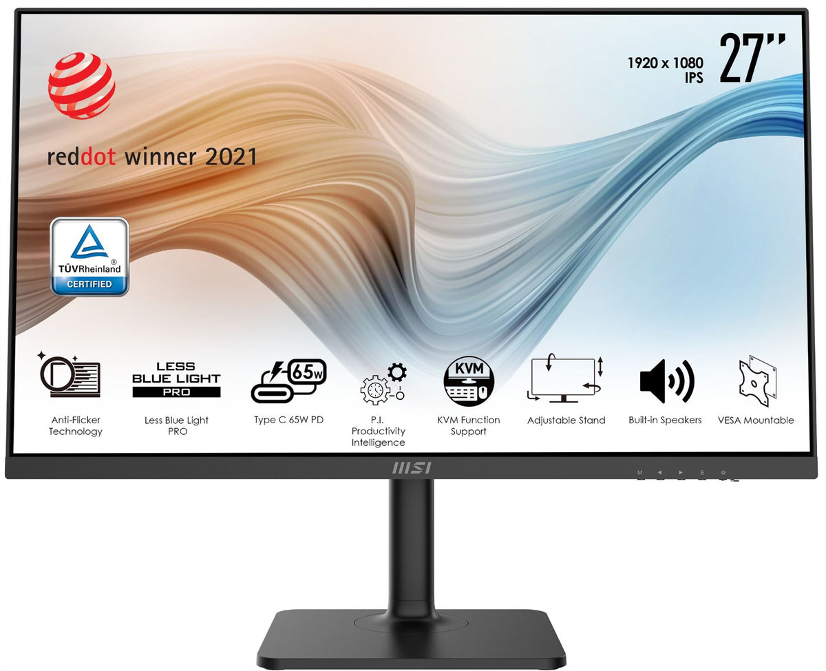 MSI Modern MD272P 27 Inch Monitor with Adjustable Stand, Full HD (1920 x 1080), 75Hz, IPS, 5ms, HDMI, DisplayPort, USB Type-C, Bui
