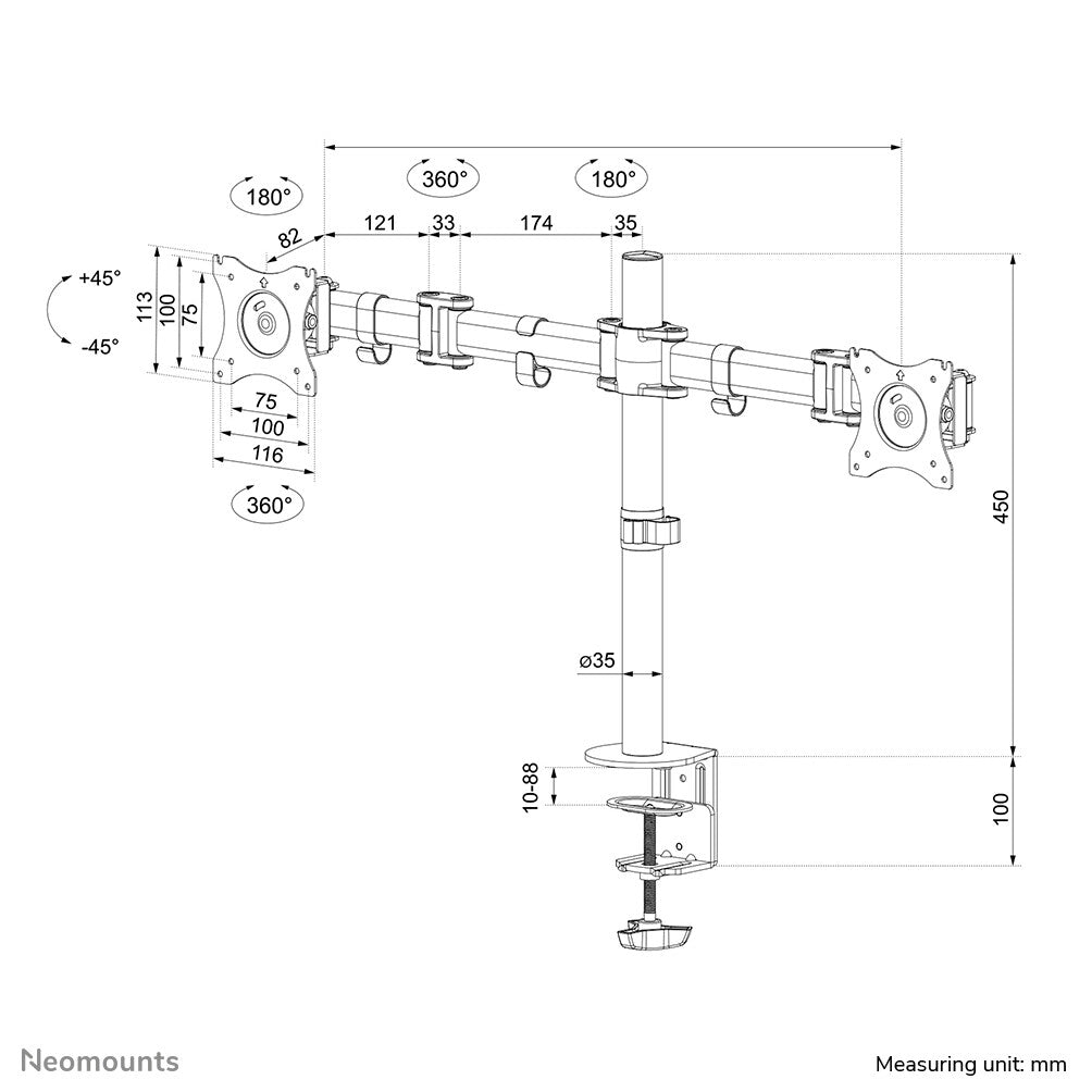 Neomounts NM-D135DBLACK - Desk monitor mount for 25.4 cm (10") to 68.6 cm (27")