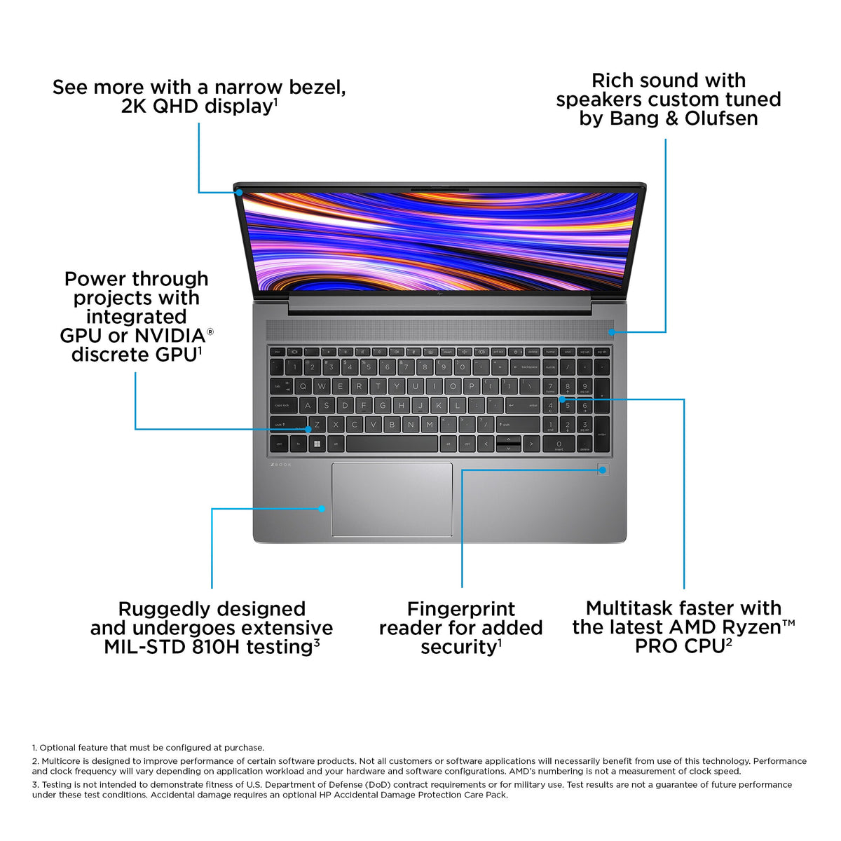 HP ZBook Power G10 Laptop - 39.6 cm (15.6") - AMD Ryzen™ 9 PRO 7940HS - 32 GB DDR5-SDRAM - 1 TB SSD - NVIDIA RTX 2000 Ada - Wi-Fi 6E - Windows 11 Pro - Silver