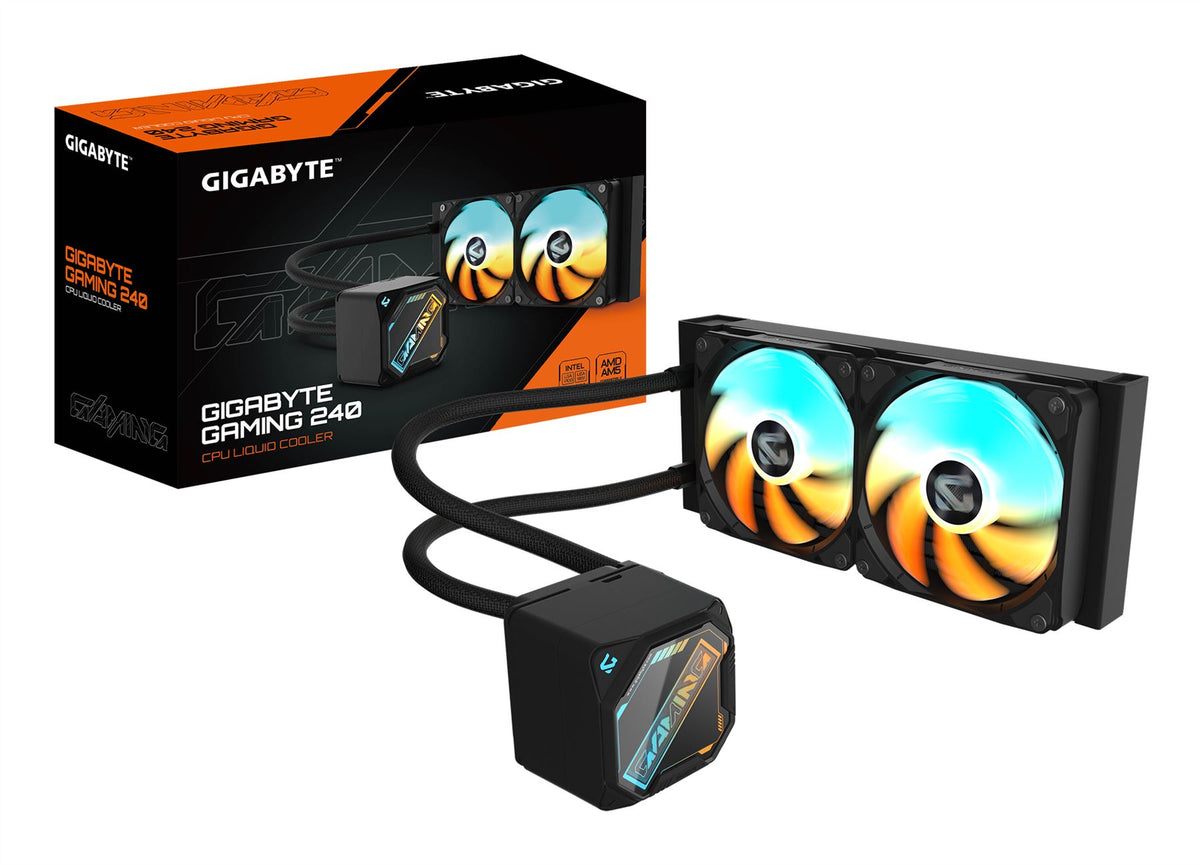 GIGABYTE GAMING 240 Liquid CPU Cooler- 2x120mm ARGB Fans/ slide-in interlocking mechanism/ DAISY-CHAIN/ Intel LGA 1851 and AMD AM5 Compatible