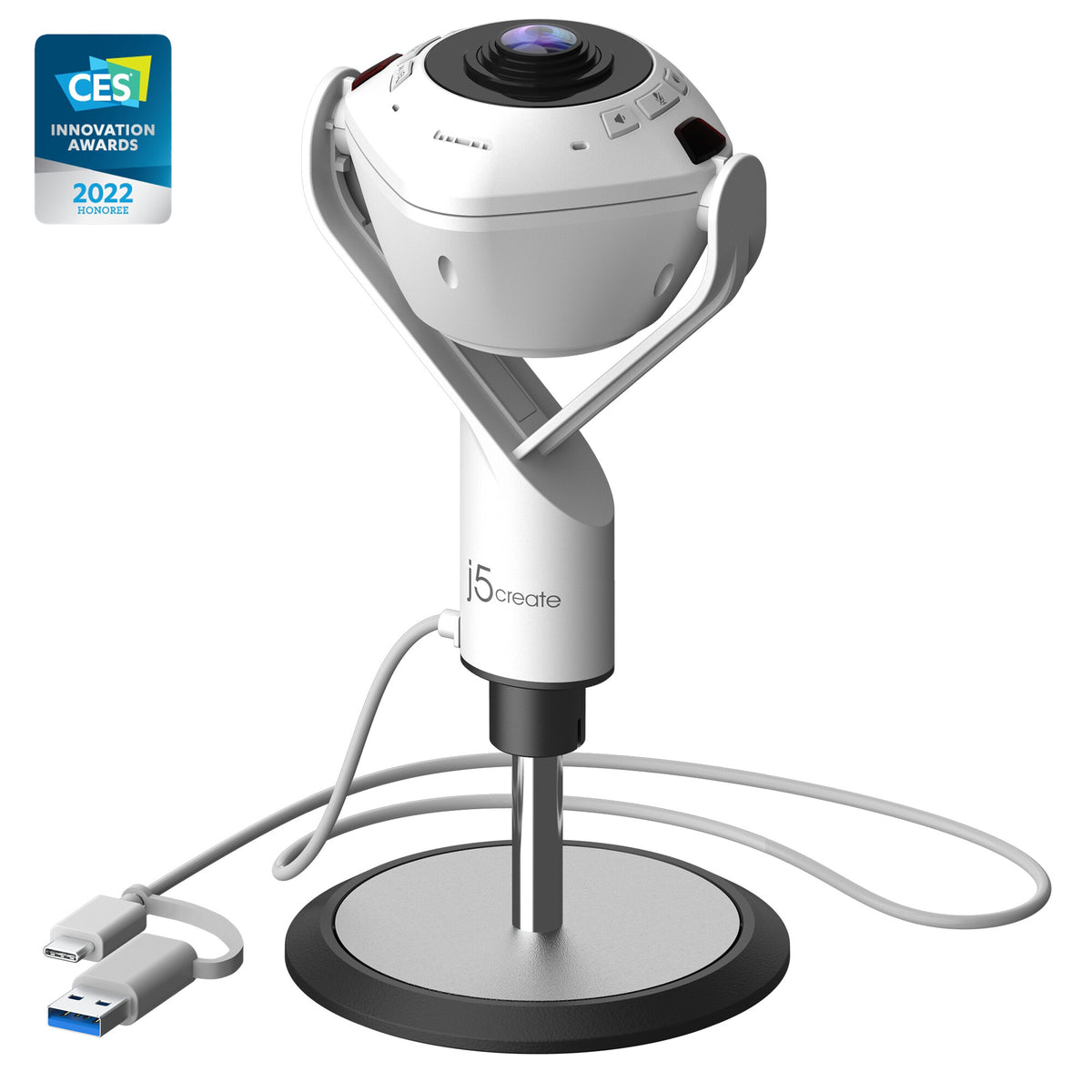 j5create JVU368 - USB Wired 360° AI-Powered 1080p Webcam with Speakerphone