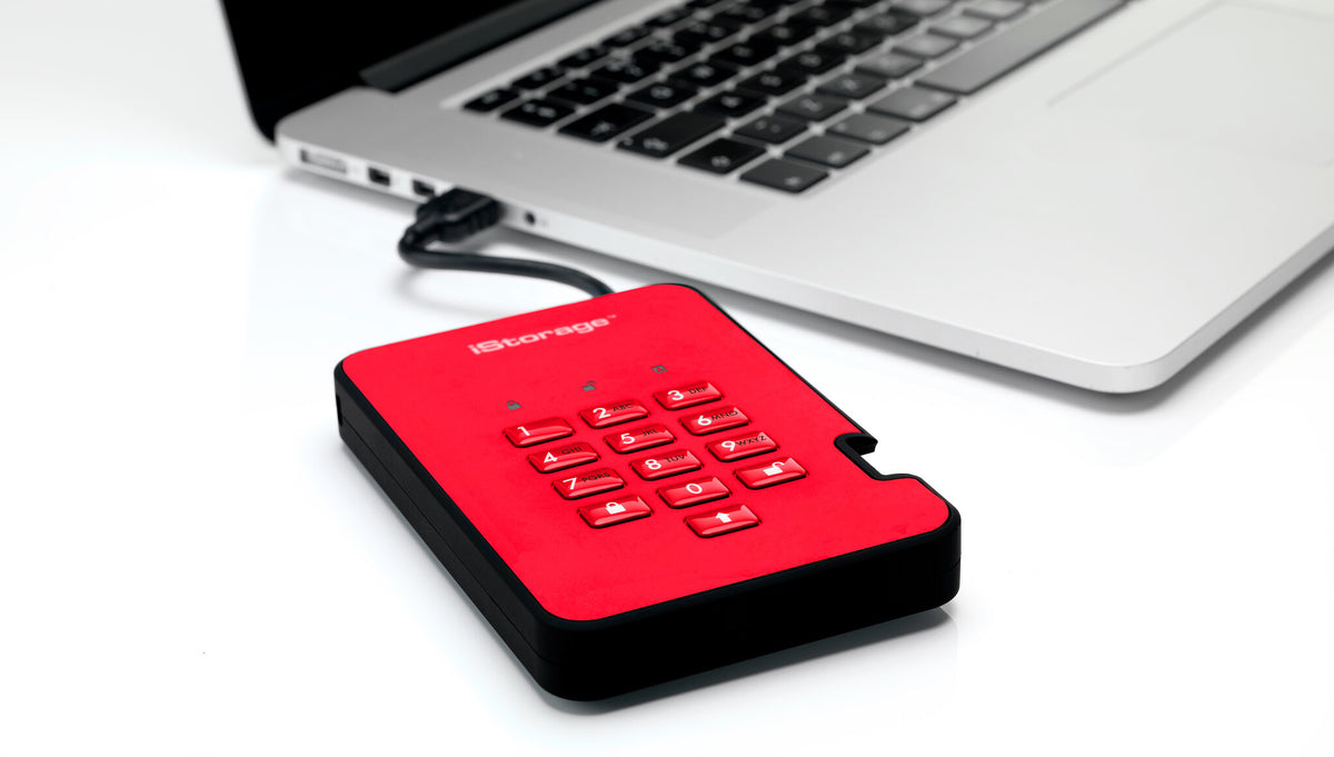 iStorage diskAshur2 - Secure Encrypted External hard drive in Red - 3 TB