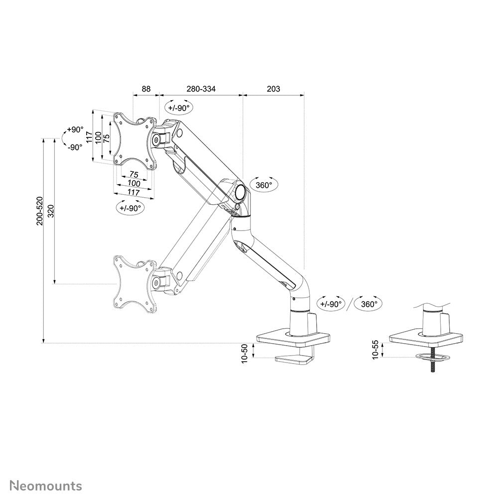 Neomounts DS70S-950BL1 - Desk monitor mount for 43.2 cm (17") to 124.5 cm (49")