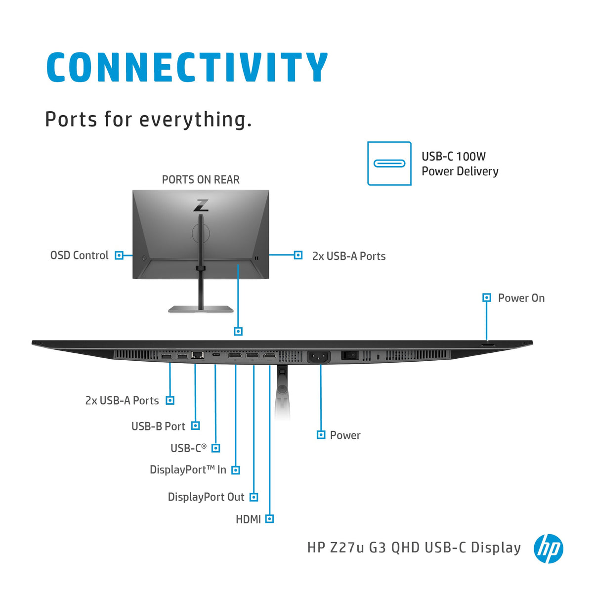 HP Z27U G3 - 68.6 cm (27") - 2560 x 1440 pixels 2K Ultra HD LED Monitor