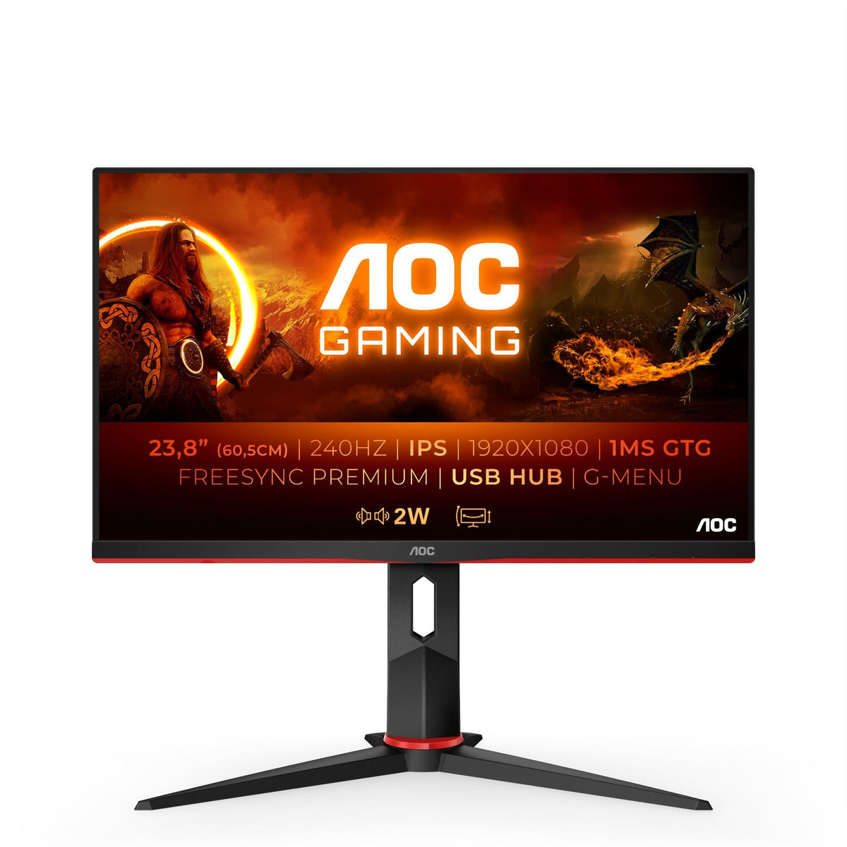 AOC G2 24G2ZU/BK LED display 60.5 cm (23.8&quot;) 1920 x 1080 pixels Full HD Black, Red Monitor