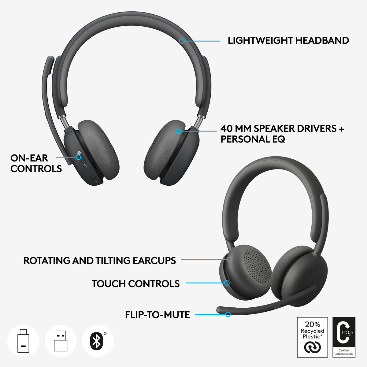 Logitech Zone Wireless 2 Teams - Wired & Wireless for Business
