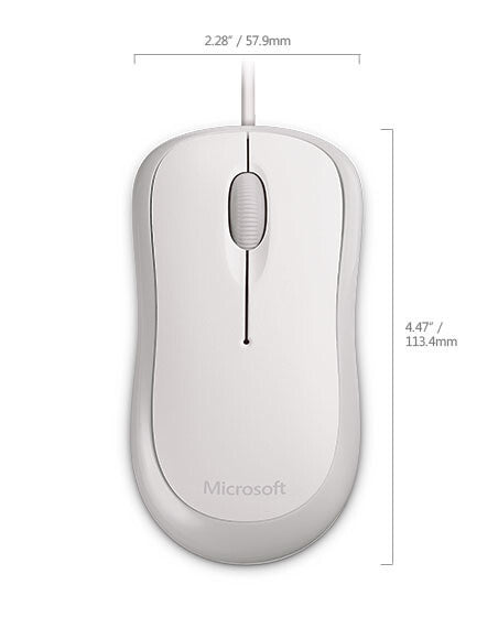 Microsoft Basic Optical USB Type-A Mouse in White for Business - 800 DPI