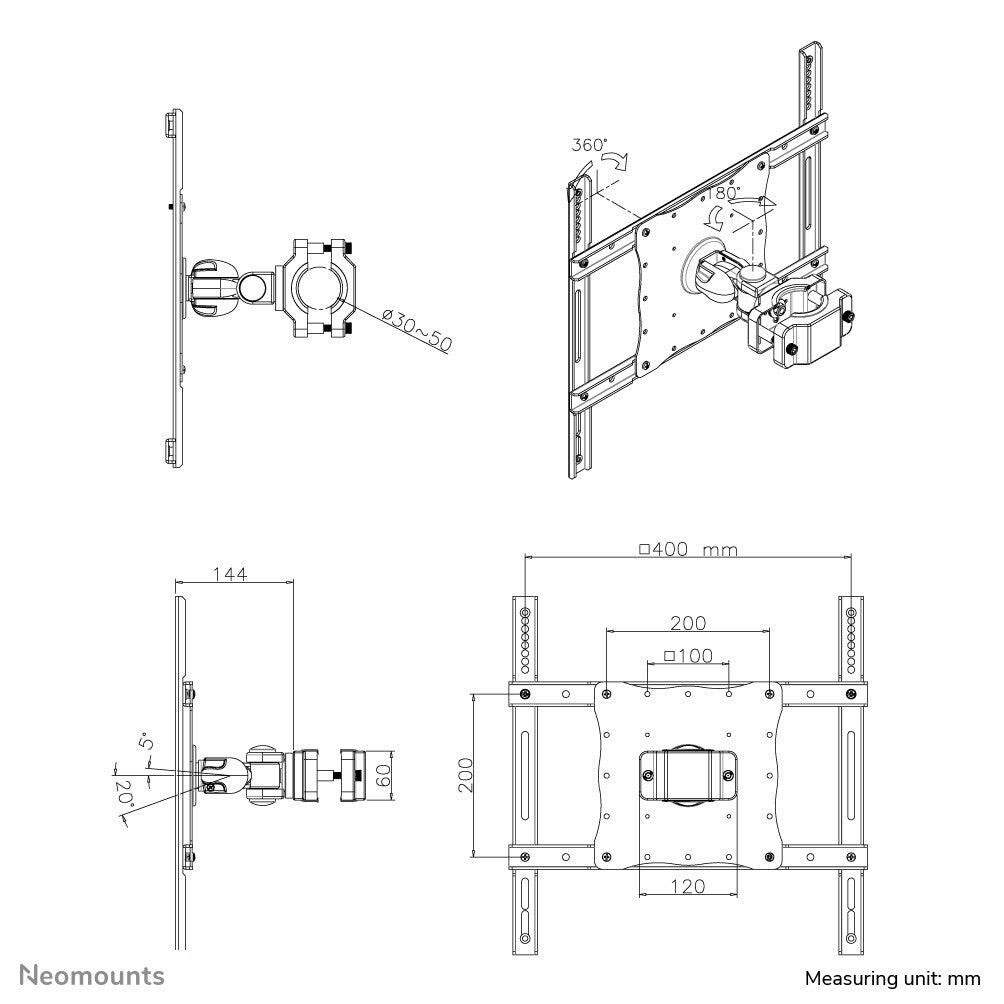 Neomounts FPMA-WP440BLACK - TV pole mount for 58.4 cm (23") to 132.1 cm (52")